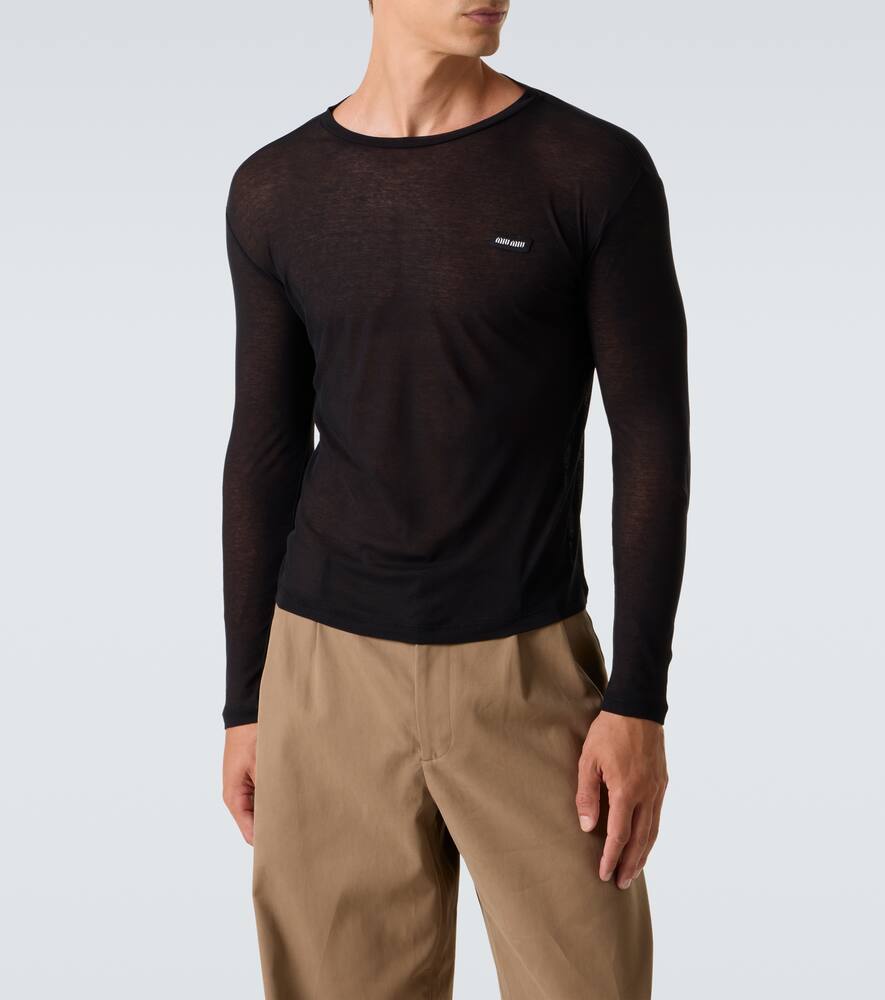 Футболка из хлопкового джерси с логотипом Miu Miu, Black — фото 3