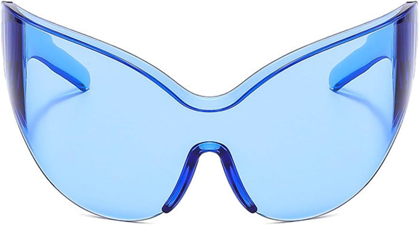 

Солнцезащитные очки Willochra «Кошачий глаз», модные безободковые очки в стиле Y2K для женщин и мужчин, солнцезащитные очки для спорта с защитой от УФ-излучения, цельные очки, Blue