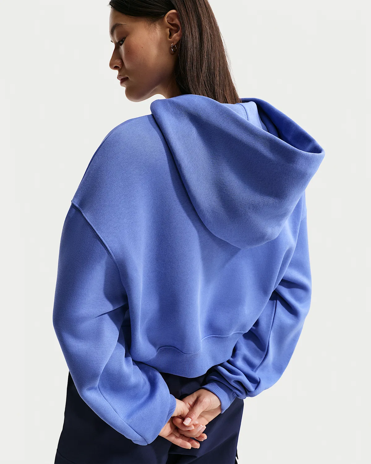 Женский оверсайз-кроп хенли худи Nike Sportswear Phoenix Fleece, Light Medium Blue/Sail — фото 2