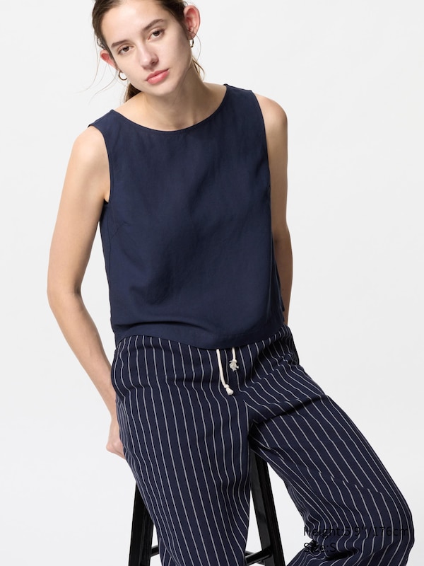

Блузка из льняной смеси (без рукавов) Uniqlo, синий