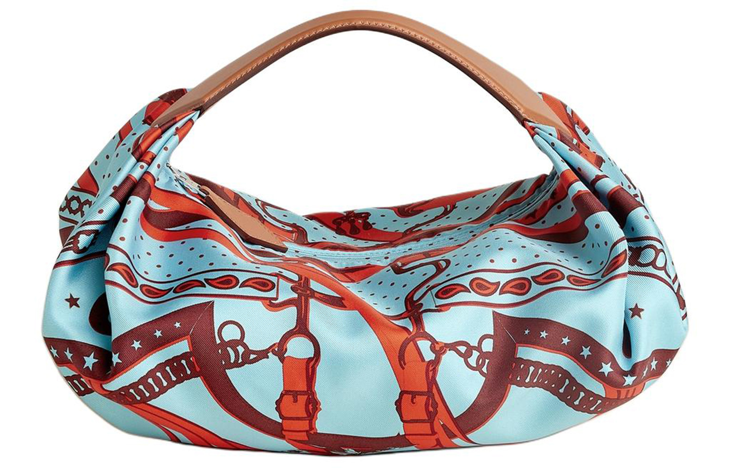 

HERMES Баласои Шёлк с кожаной сумкой охотника Обеденная сумка Женская японская синяя и натуральная, Japanese Blue & Natural