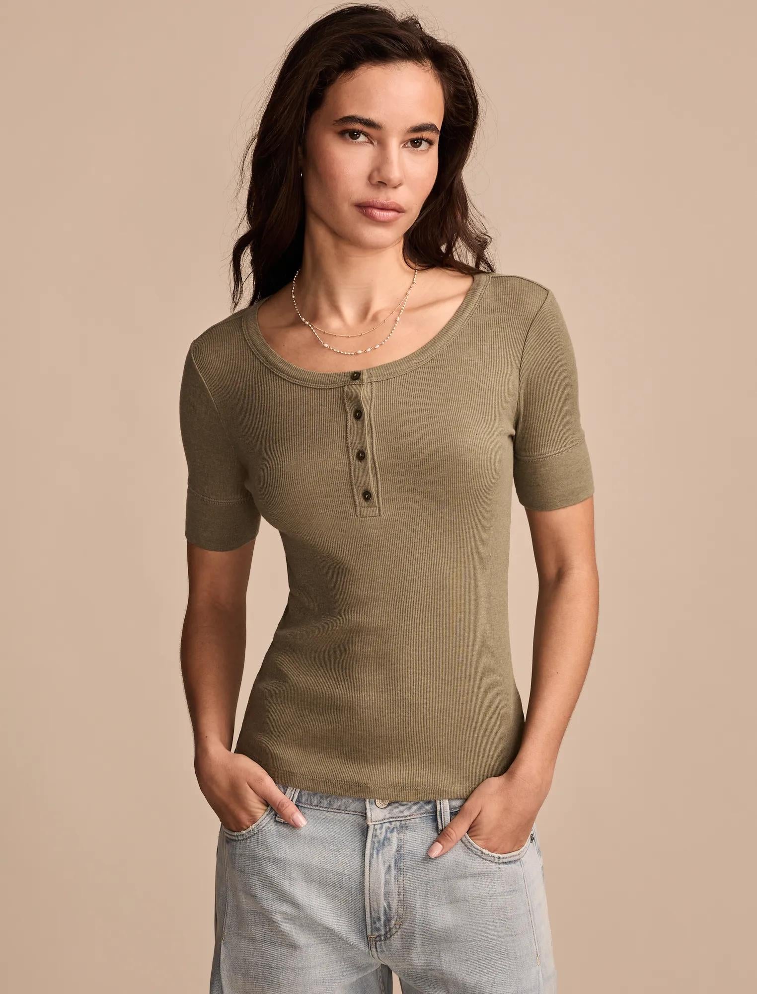 

Женская кофта-хенли с коротким рукавом Lucky Brand Lucky Brand, Medium Dark Green