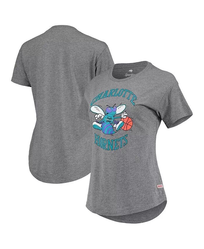 

Женская серая футболка с принтом Charlotte Hornets Tri-Blend Phoebe Sportiqe