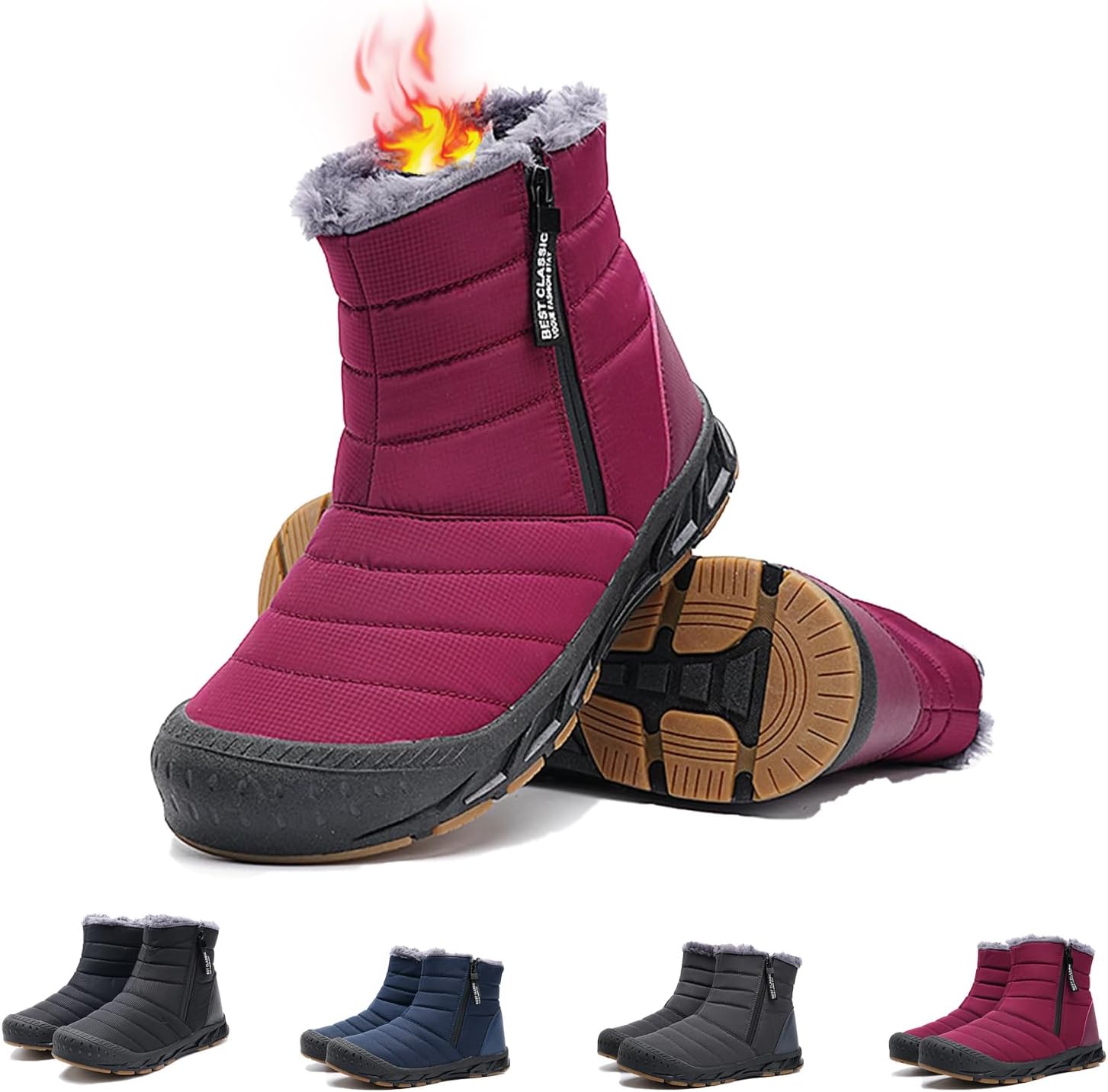 

Мужские зимние ботинки Snow, водоотталкивающие, с противоскользящей подошвой, утепленные мехом, теплые, с застежкой-молнией, на шнуровке, для улицы Generic, красный