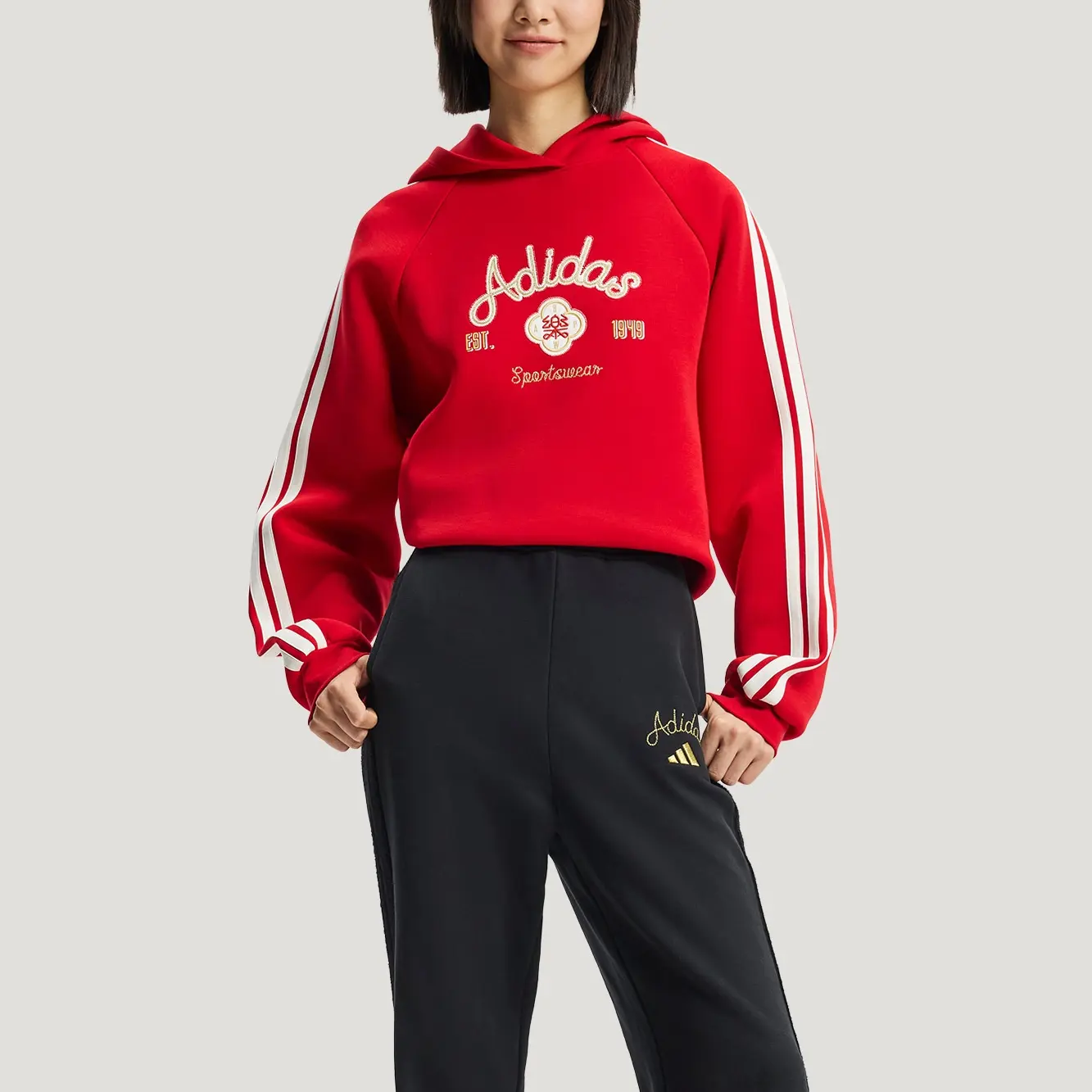 Женская толстовка с капюшоном FW25 Adidas, светлый scarlet/белый — фото 4