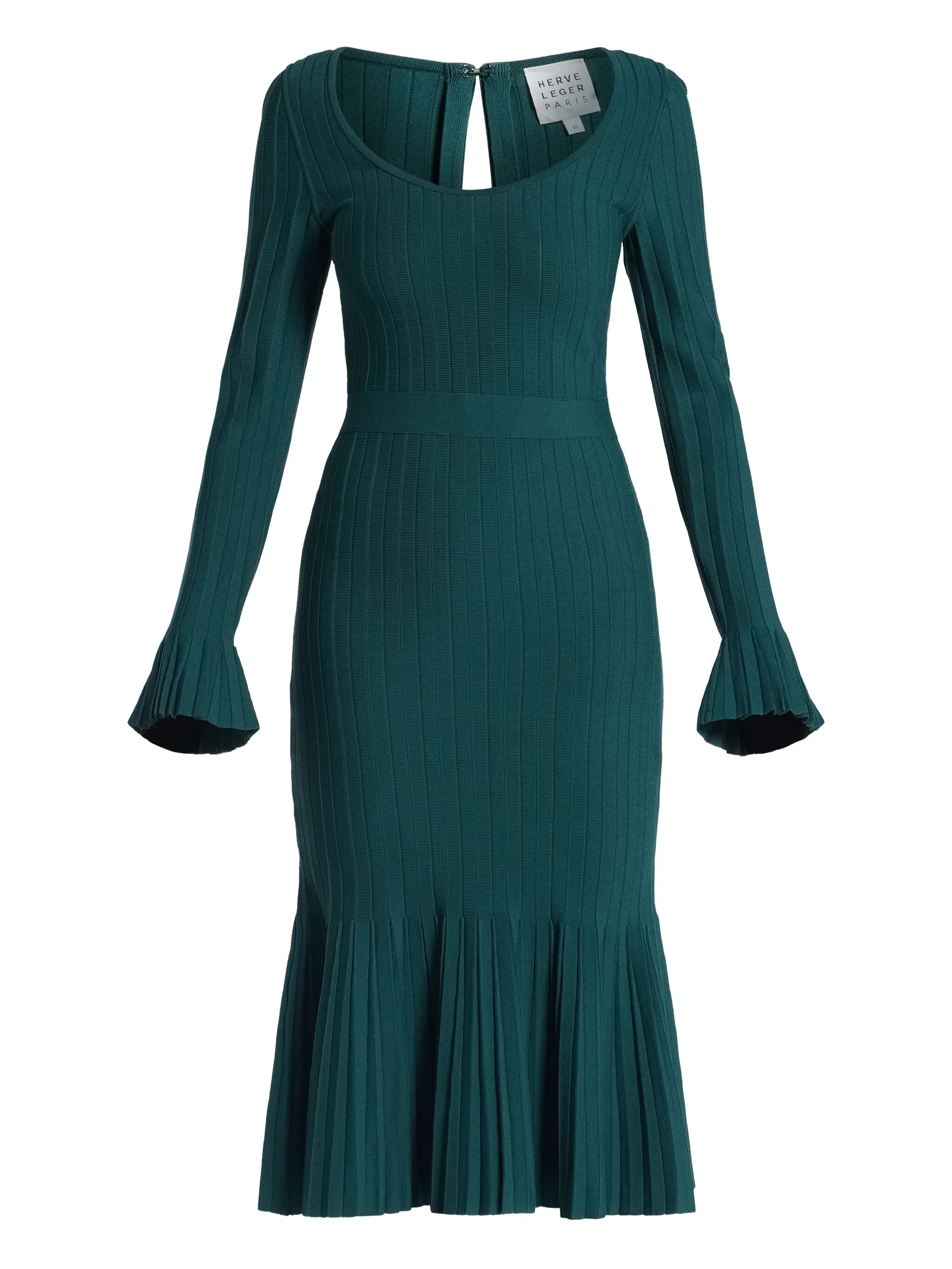 

Платье миди из плиссе с расклешенным рукавом Alena Herve Leger, зеленый