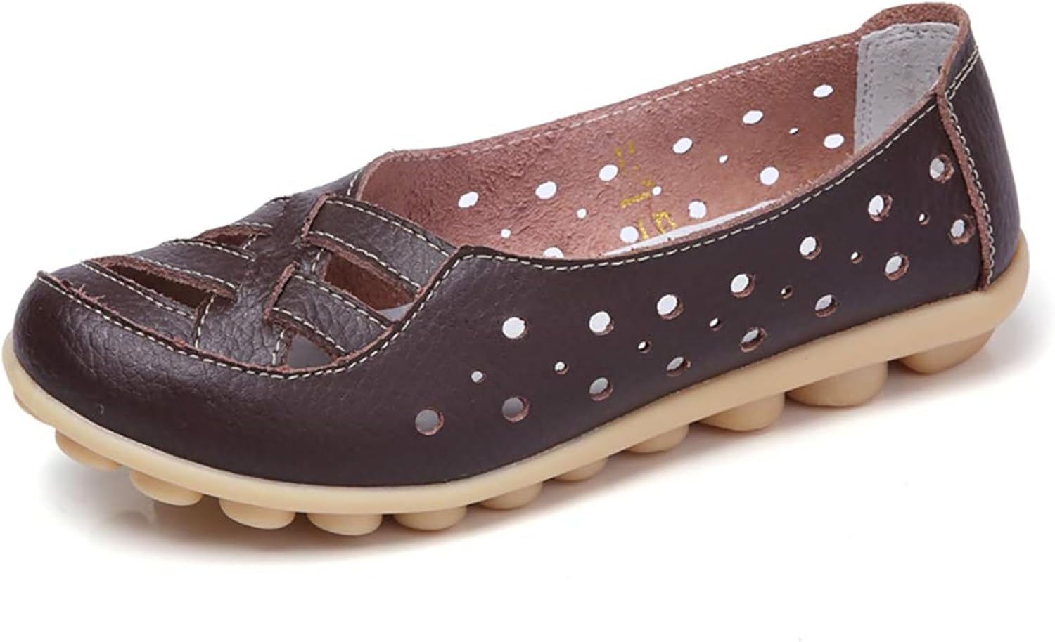 

Женские удобные сандалии Дышащие кожаные с вырезами Лоферы-балетки Летние сандалии без шнуровки С вырезами Повседневные с круглым носком Ортопедические лоферы Модная мягкая обувь Kajxz, Coffee