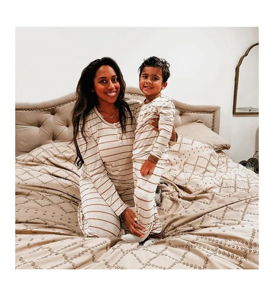 Детская пижама Emerson с длинными рукавами, облегающая, из двух частей Everly Grey, Mocha Stripe — фото 3