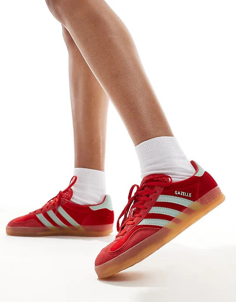 Кроссовки Gazelle Indoor из красного и синего бархата adidas Originals — фото 4