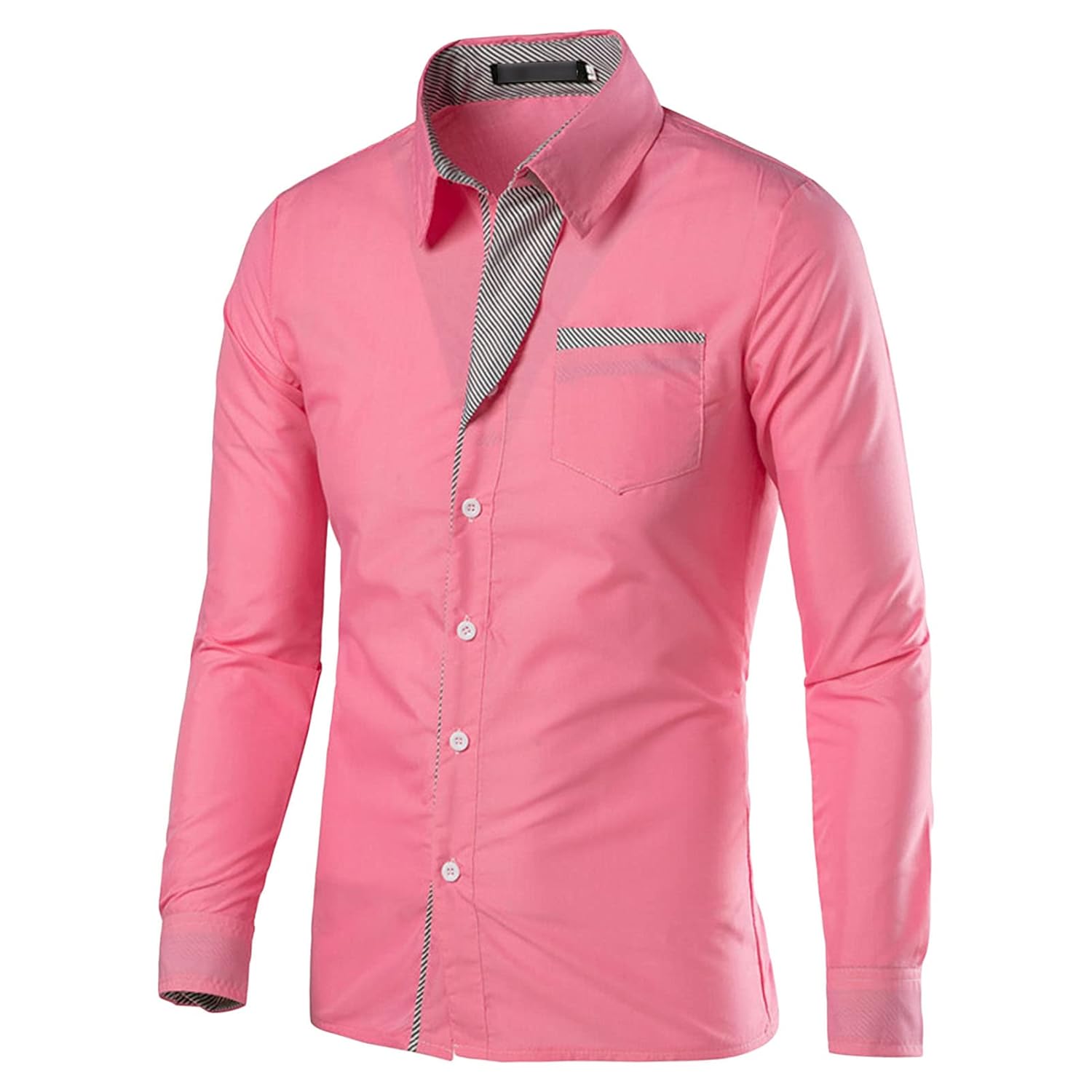 

Mens Long Sleeve Stylish Dress Shirts Patchwork Casual Button Down Shirts Turn-Down Collar Shirt Top with Pockets (Pink,XX-Large) Maiyifu-GJ