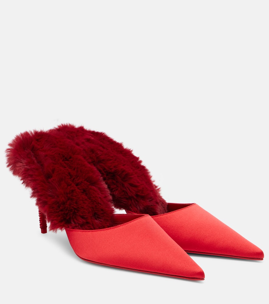 Туфли-мюли Km Fur 85 из сатина креп Christian Louboutin, Loubi/Fever/Lin Loubi
