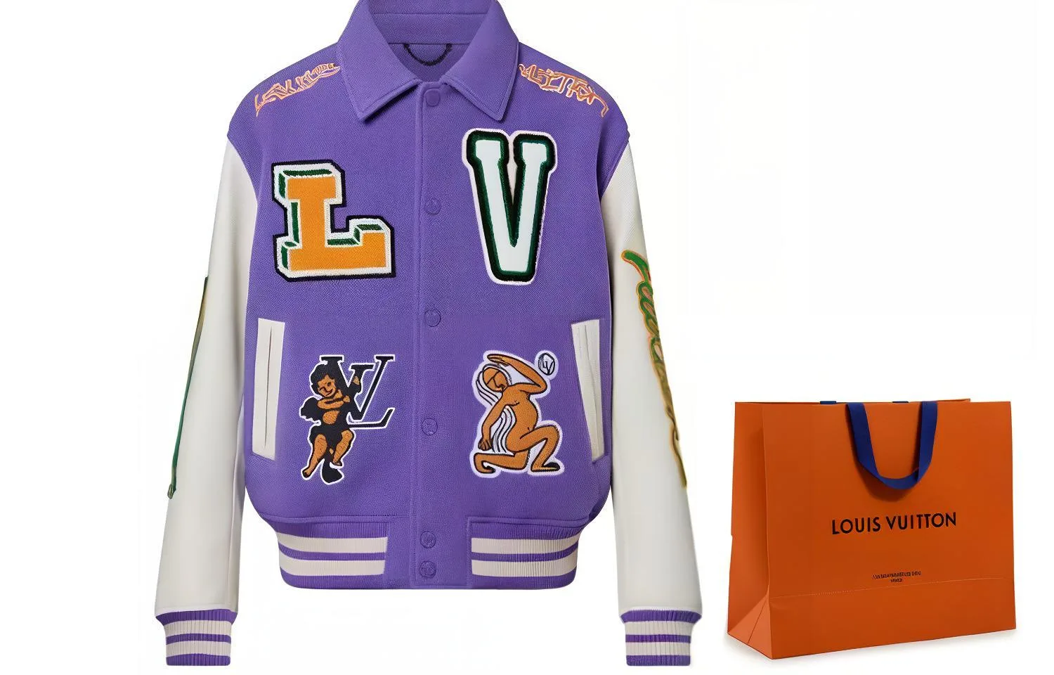 Кожаная бейсбольная куртка с нашивками 2010-х LOUIS VUITTON, Shopping Bag Included