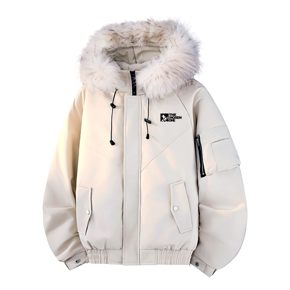 

Пуховики женские с меховым воротником утепленные Others Disney, экрю