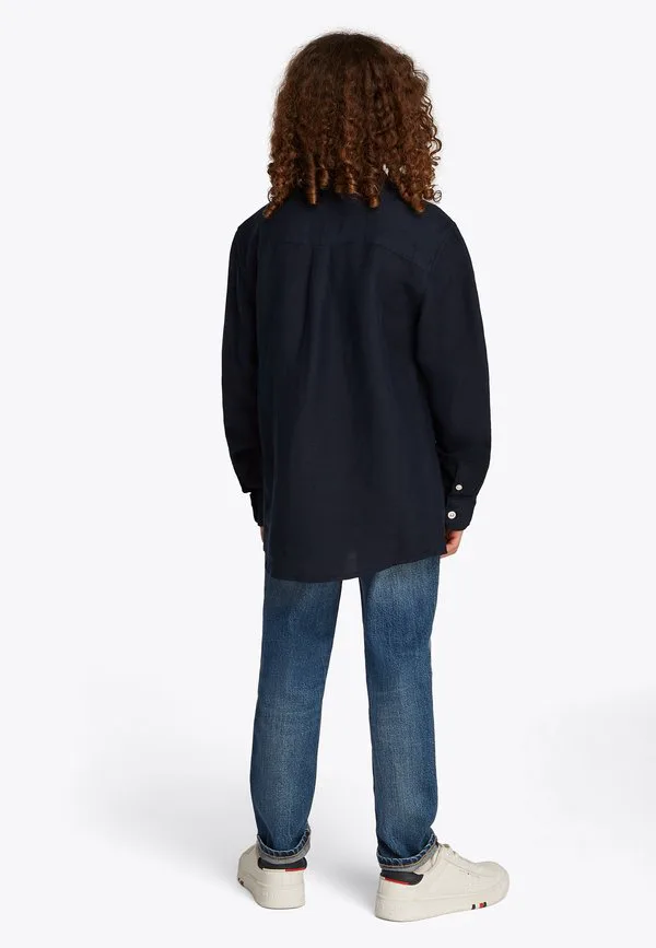 Рубашка свободного кроя из льняной смеси с вышивкой флага Tommy Hilfiger, Dark Night Navy — фото 2