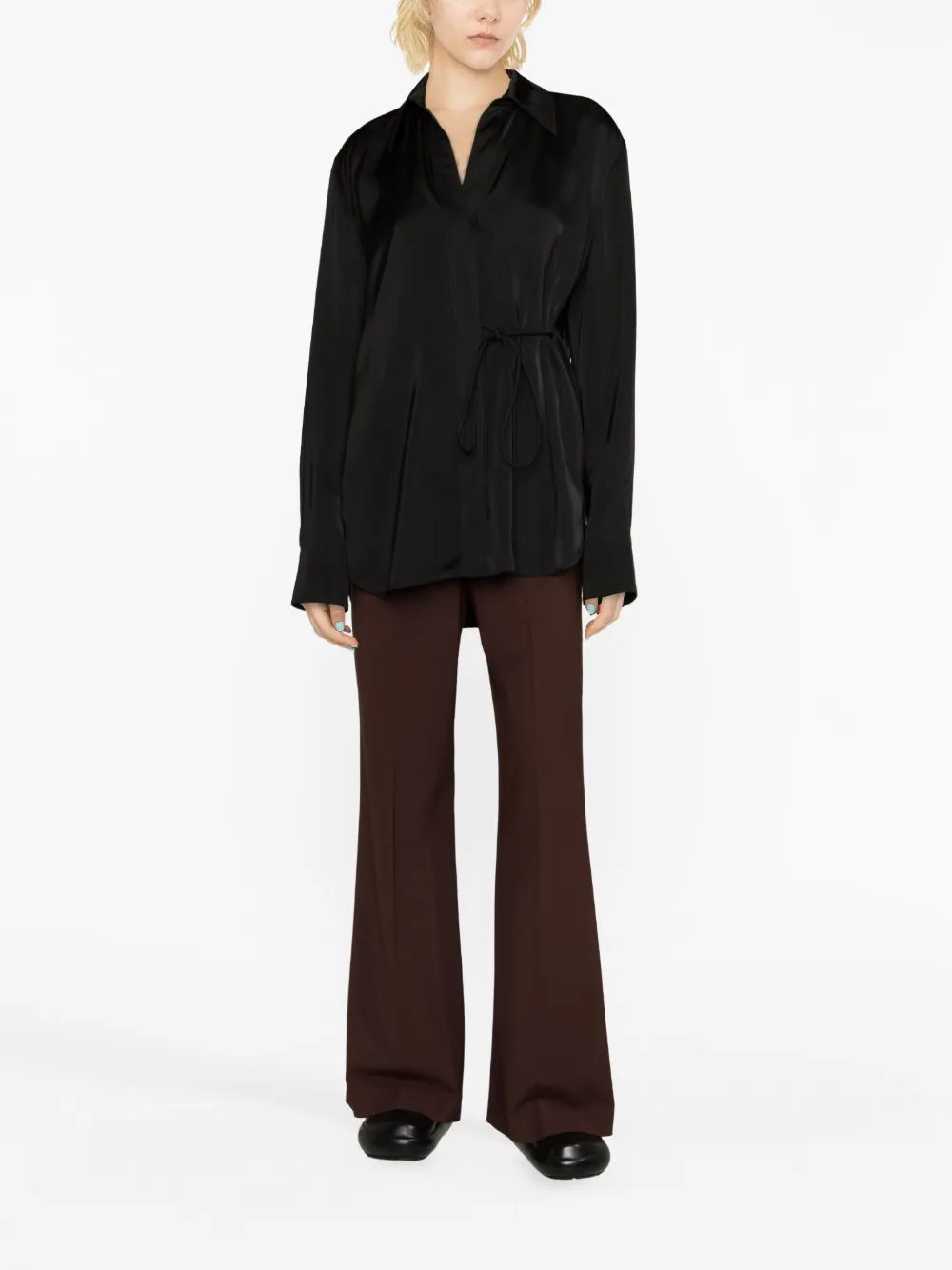 Рубашка с запахом и завязками JIL SANDER, черный — фото 2
