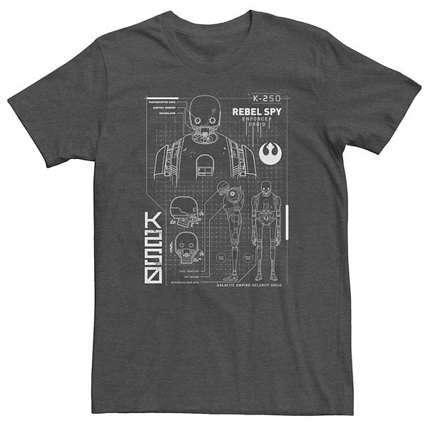 

Футболка Big & Tall Star Wars K2SO Schematic Licensed Character, Charcoal Heather