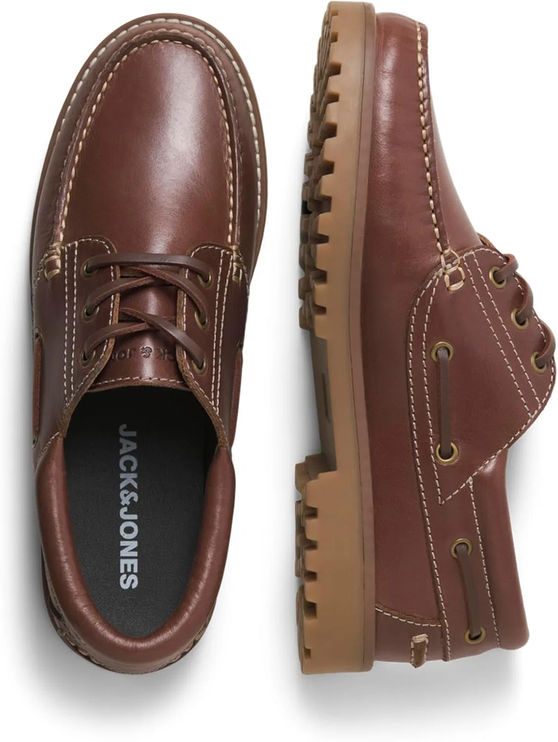 Мужские кожаные мокасины JACK & JONES Jfwbrooklyn, Cognac — фото 3