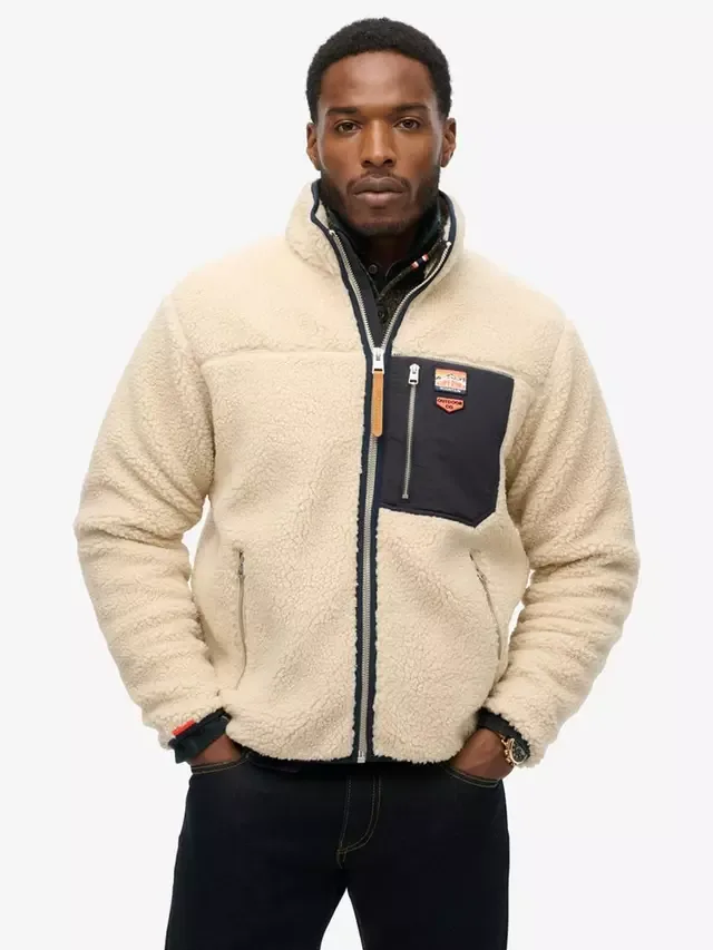 Винтажная ретро флисовая куртка на молнии Superdry, Oatmeal Beige — фото 3