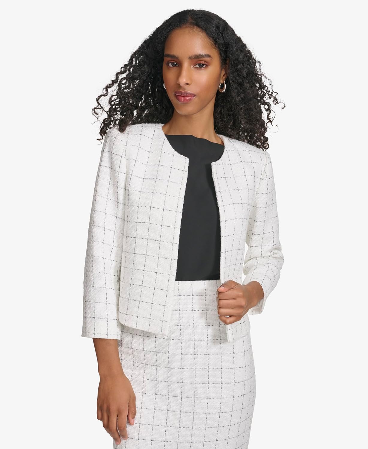Женские костюмы Calvin Klein с джинсовой отделкой, блейзер, Cream/Black — фото 2