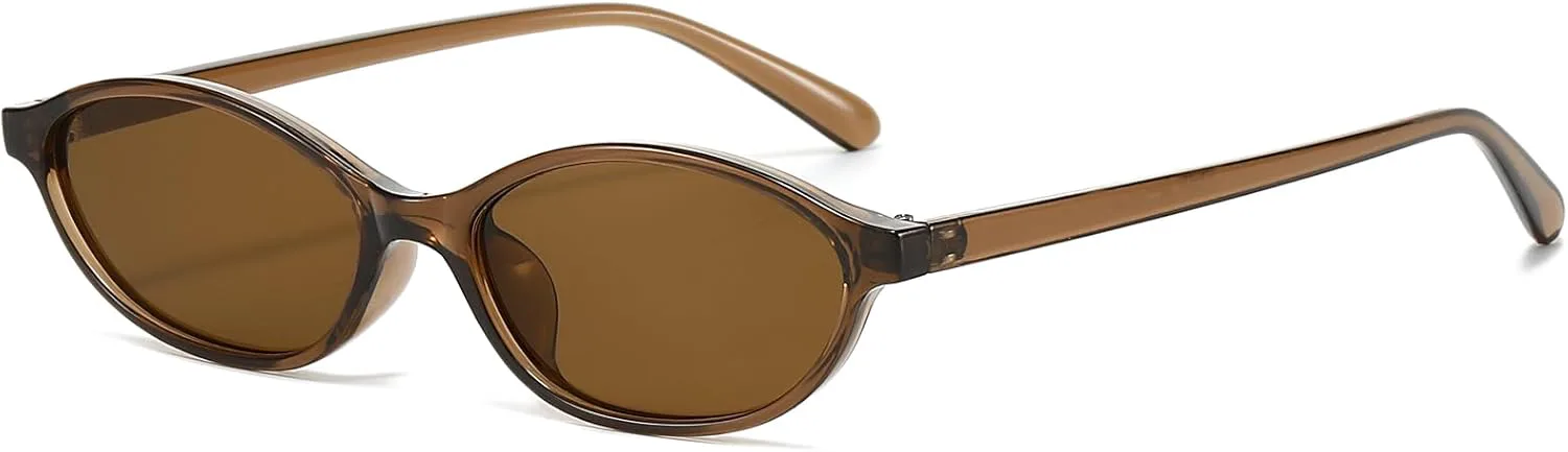 

Солнцезащитные очки YAMEIZE Retro Oval для женщин, модель «кошачий глаз», в стиле Y2k, маленькие узкие, в стиле 90-х, защита UV400, Transparent Brown/Brown