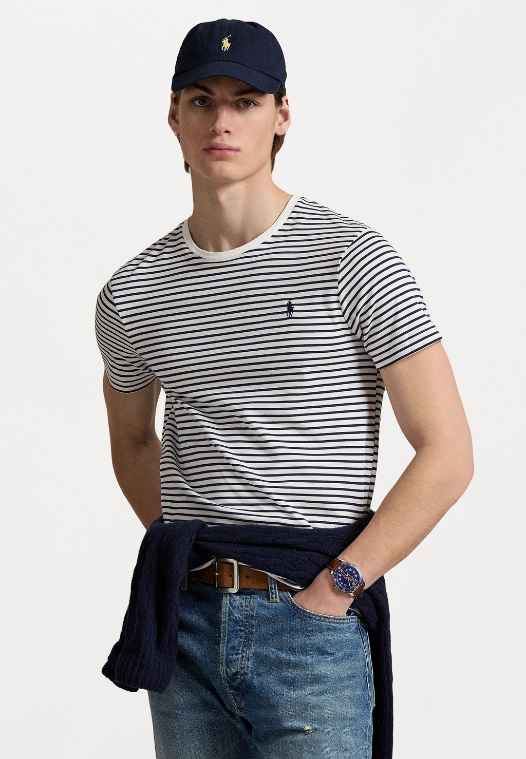 

Футболка с принтом CUSTOM SLIM STRIPED SOFT COTTON T-SHIRT Polo Ralph Lauren, темно-синий