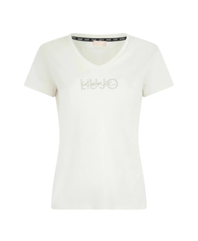 

Белая хлопковая футболка с логотипом, украшенным стразами. Liu Jo, белый