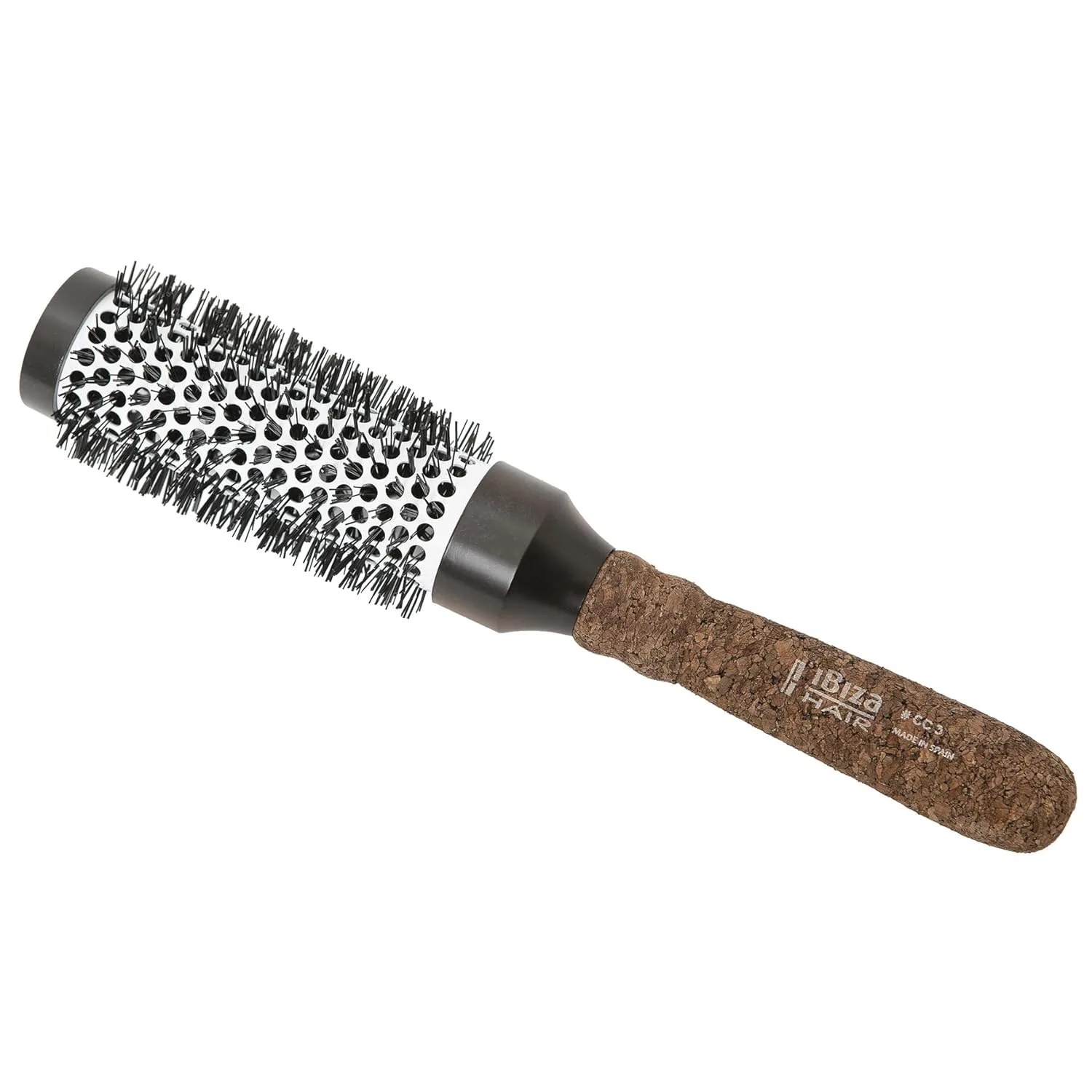 Керамическая круглая щетка Ibiza Hair (серия CC) с щетиной из углеродного волокна и нейлона, эргономичная ручка из пробки, термостойкая ионная конструкция для уменьшения пушистости и статики, подходит для всех типов волос CC3, 50 мм