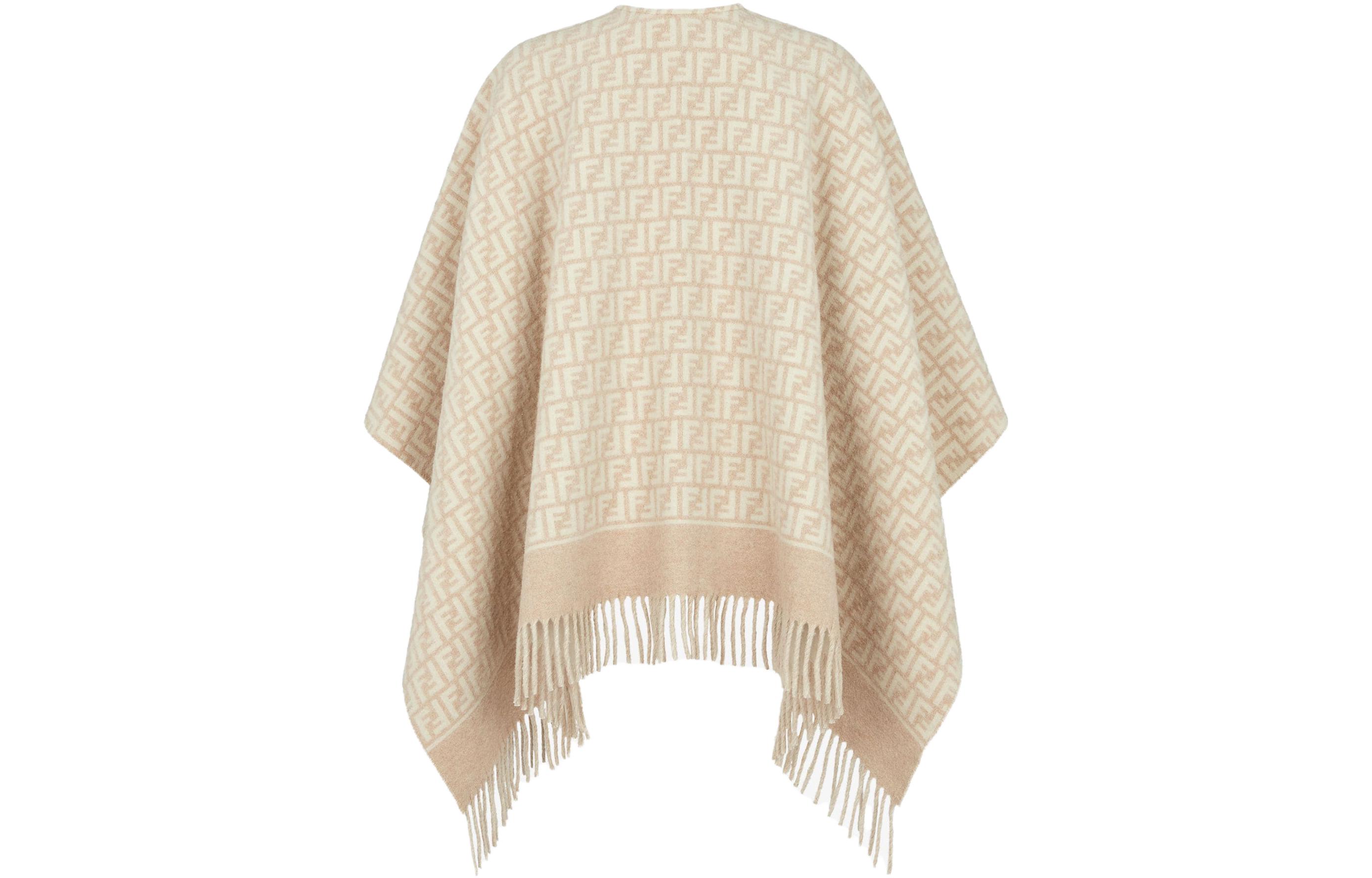 FENDI Французский жаккардовый пончо с бахромой Jacquard, Brown — фото 4