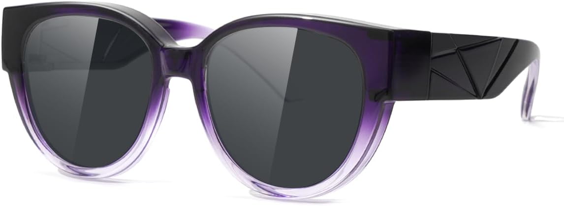 

Солнцезащитные очки Meeloog Fit Over Glasses для женщин, дизайнерские круглые поляризованные солнцезащитные очки, защищающие от УФ-излучения UV400, Purple Frame Grey Lens