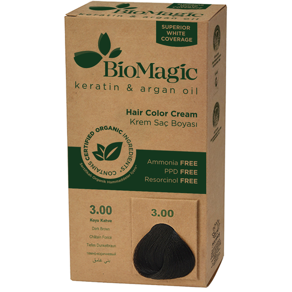 

Краска для волос темно-каштановый 3.00, 250 г Biomagic Keratin&Argan oil, цвет ciemny brąz 3.00