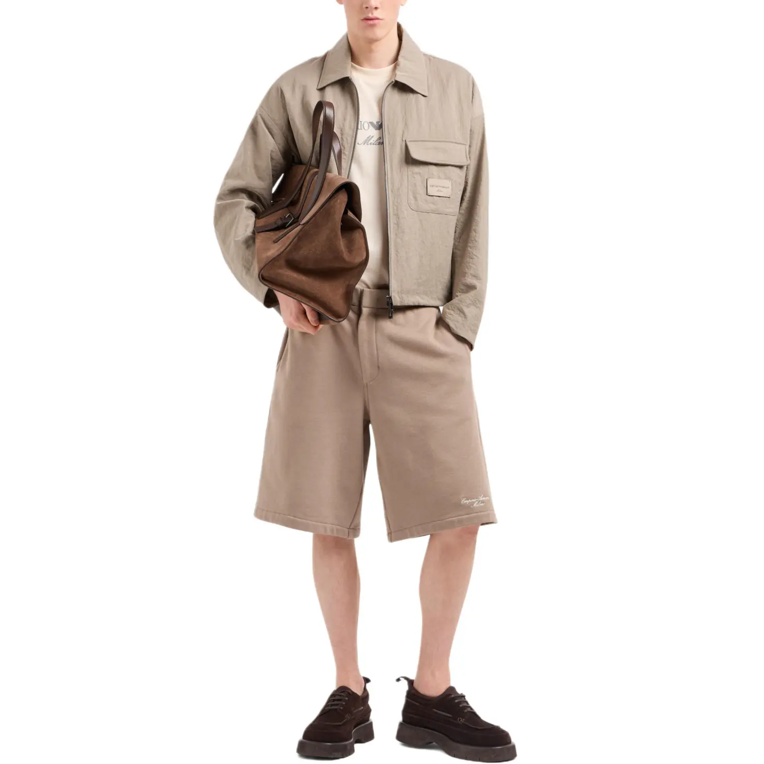 Мешковатая нейлоновая блузон с застежкой-молнией Emporio Armani, светлый umber — фото 4