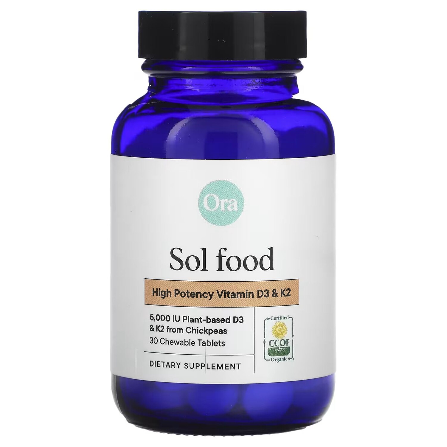 

Sol Food, Высокоэффективные витамины D3 и K2, 30 жевательных таблеток Ora