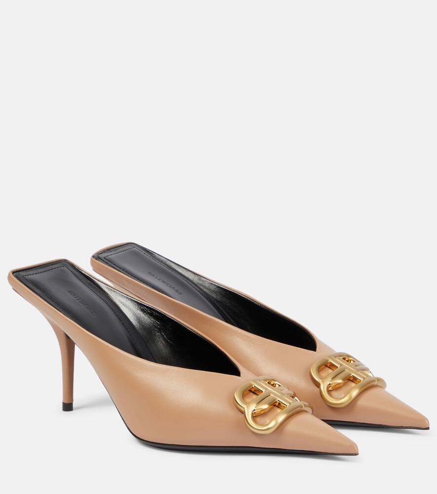Квадратные мюли 80 BB из кожи Balenciaga, Nude Beige/Gold