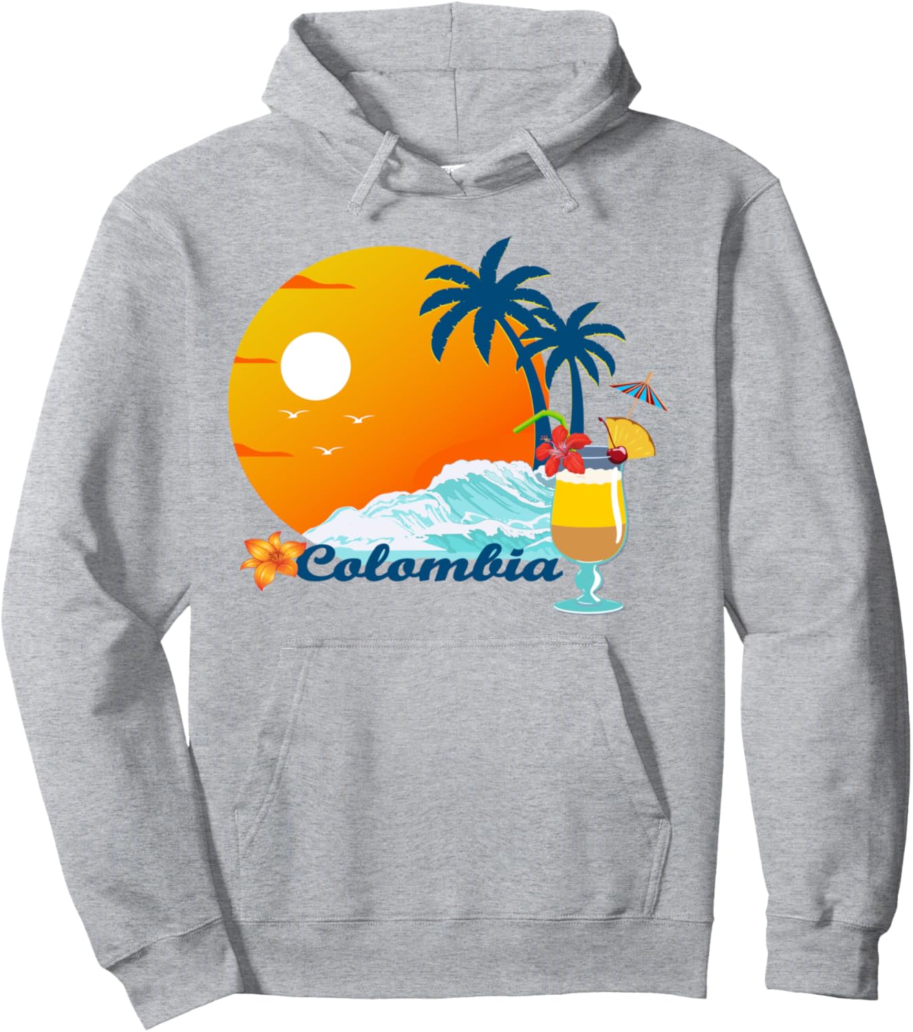 

Колумбия Пальмы Волна Пляж Подарок Коктейль Латиноамериканский сувенир Праздник Морская птица Замечательный сувенир Худи Medeline Богота Colombia Vacation Souvenir Gift, серый