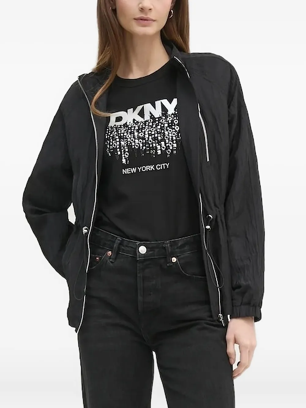 

Куртка на молнии с жатым эффектом DKNY, черный