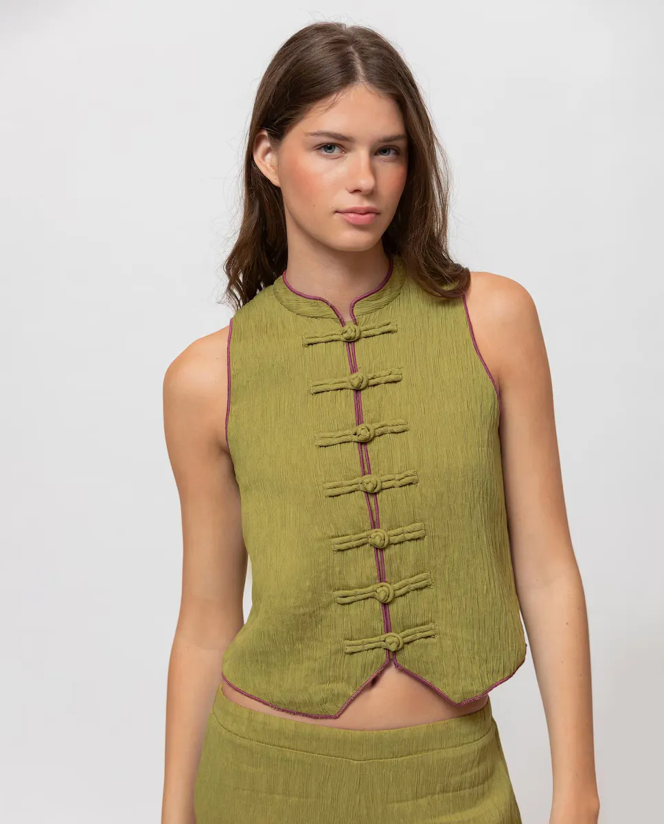 

Женский топ с вышивкой и застежкой на пуговицы Noon, цвет Kaki