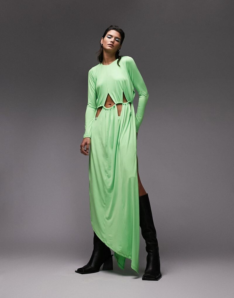 

Topshop Premium – Limited Edition – Зеленое платье с асимметричными вырезами