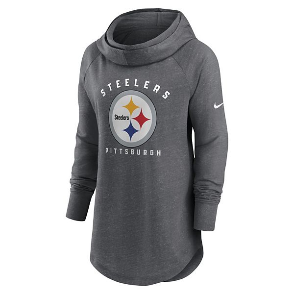 Женский свитшот с капюшоном и воротником-воронкой heather charcoal pittsburgh steelers raglan Nike — фото 3