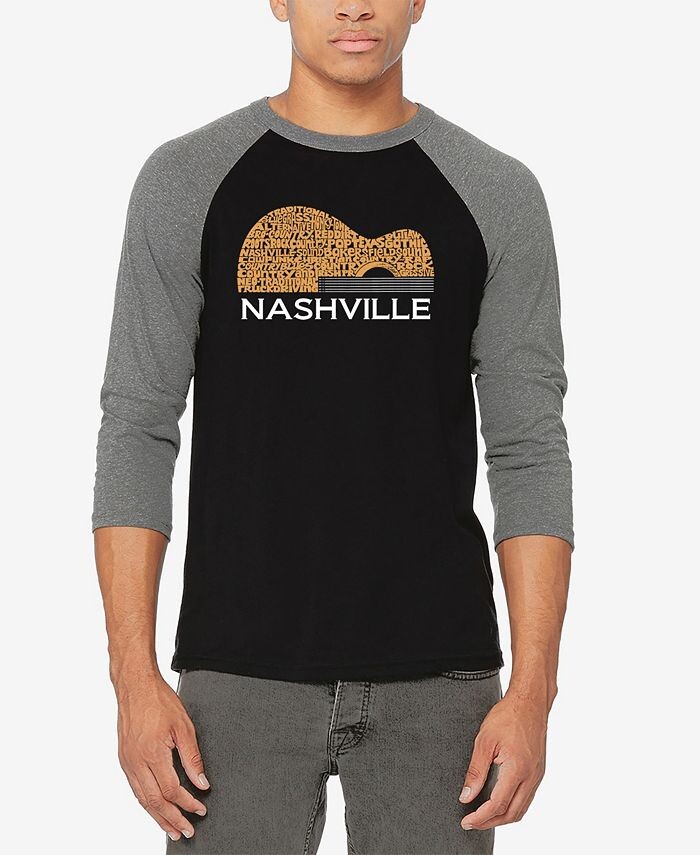 

Мужская футболка Nashville Guitar Raglan Baseball Word Art LA Pop Art, серебро