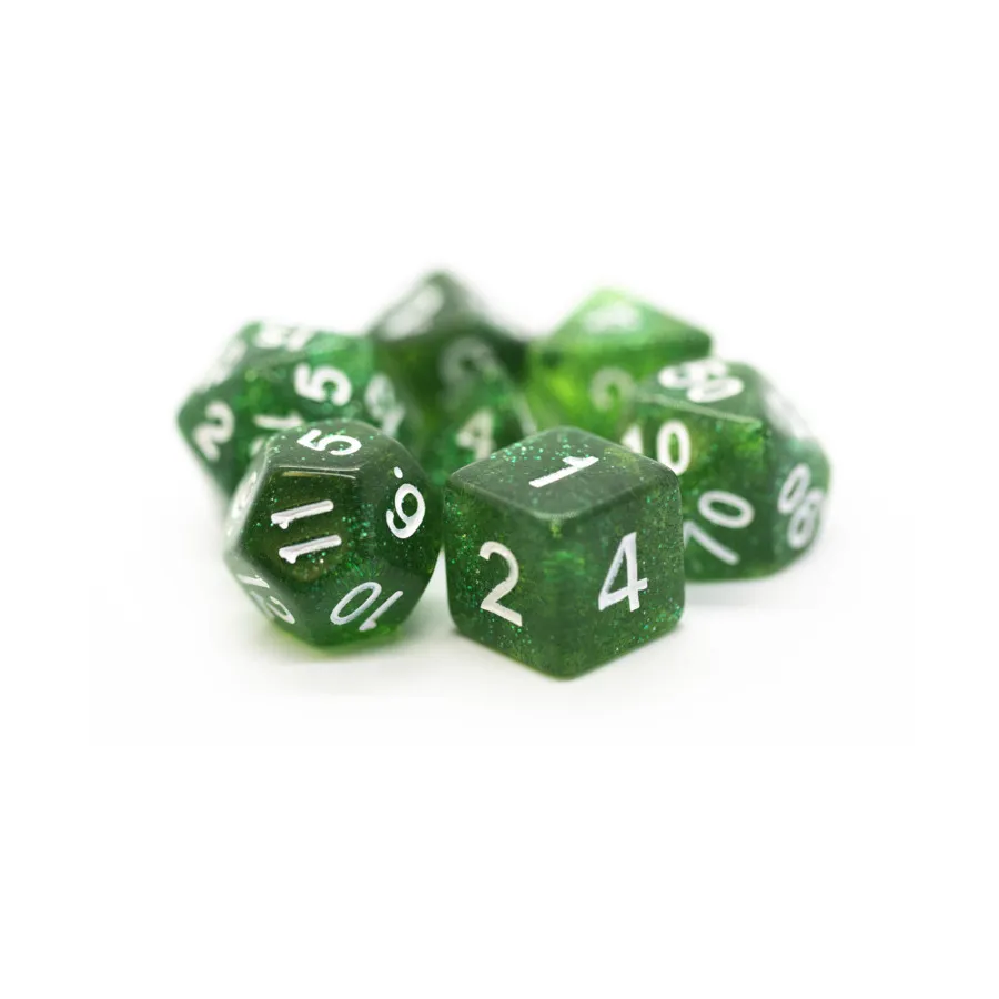 

Поли-комплект Зеленый с белым (7), Acrylic-Resin Dice - Sparkle