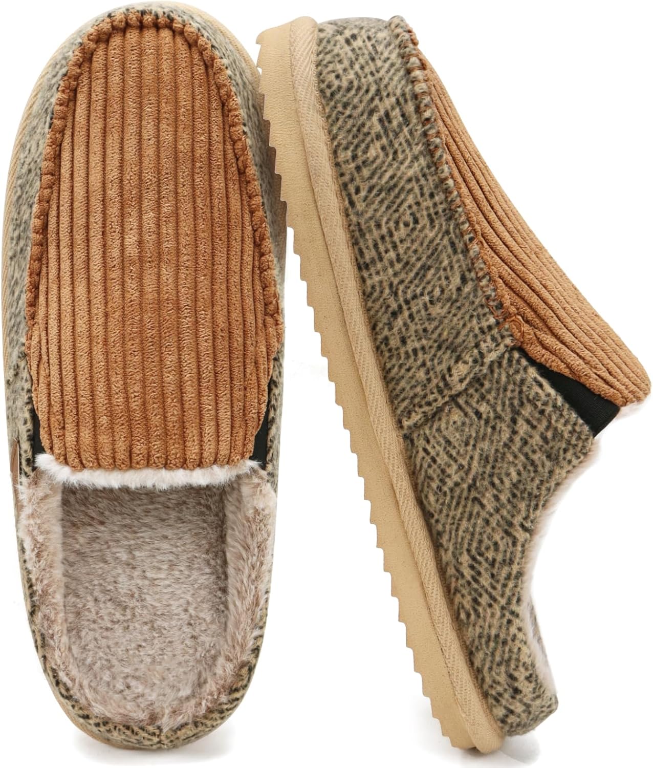 

Мужские тапочки ONCAI, теплые и удобные с эффектом памяти, из хлопкового вельвета с полосками и искусственным мехом, домашние для мужчин, для использования внутри и снаружи, с противоскользящей резиновой подошвой, размеры США 7-16, хаки