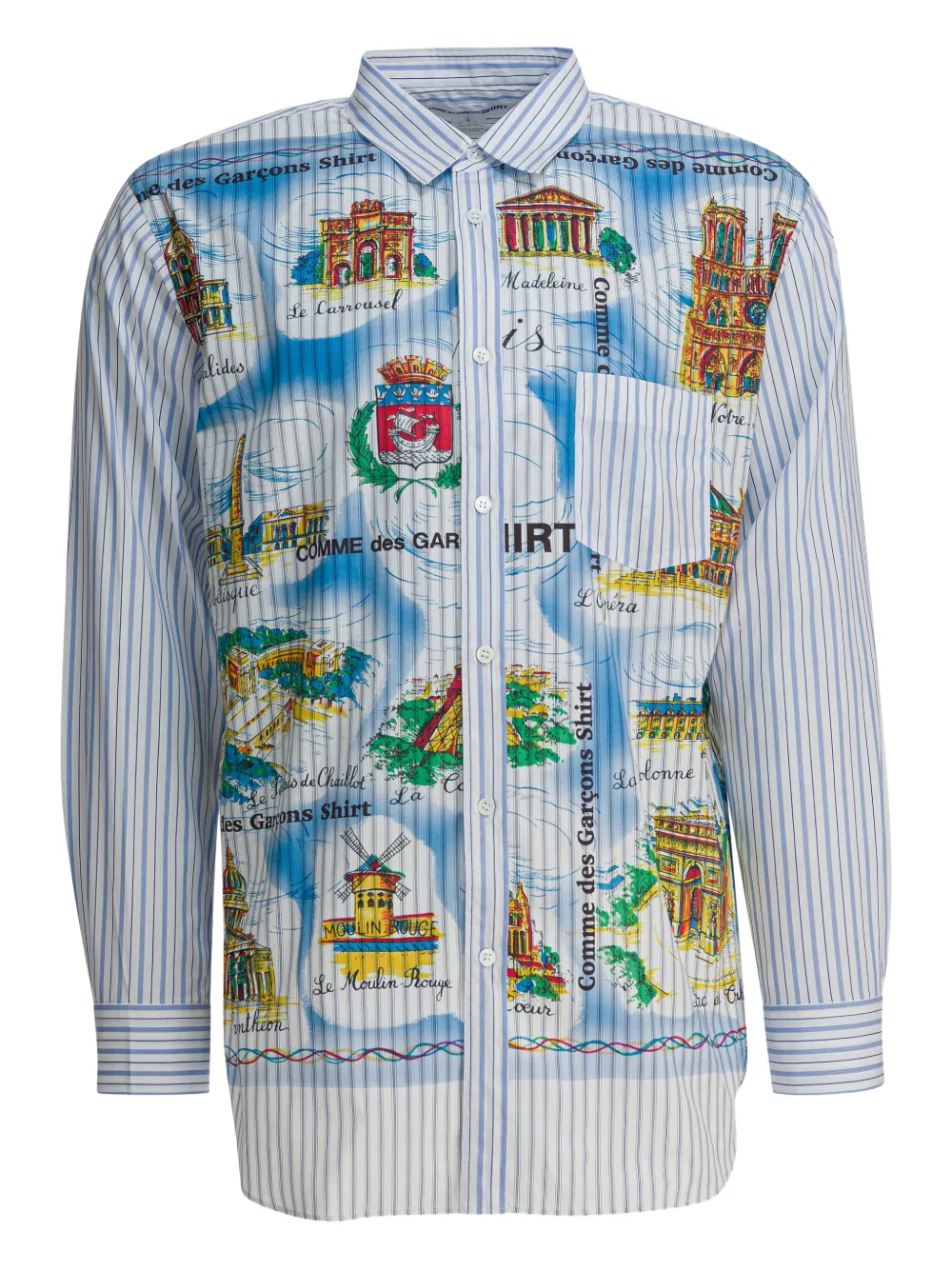 

Полосатая рубашка с графичным принтом Comme Des Garcons, белый