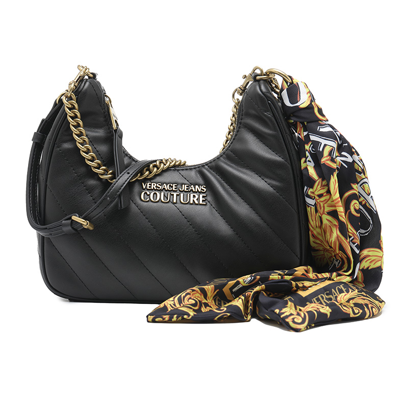 

VERSACE JEANS COUTURE Полиэстеровый полумесяц сумка через плече кроссбоди женская черная, Black