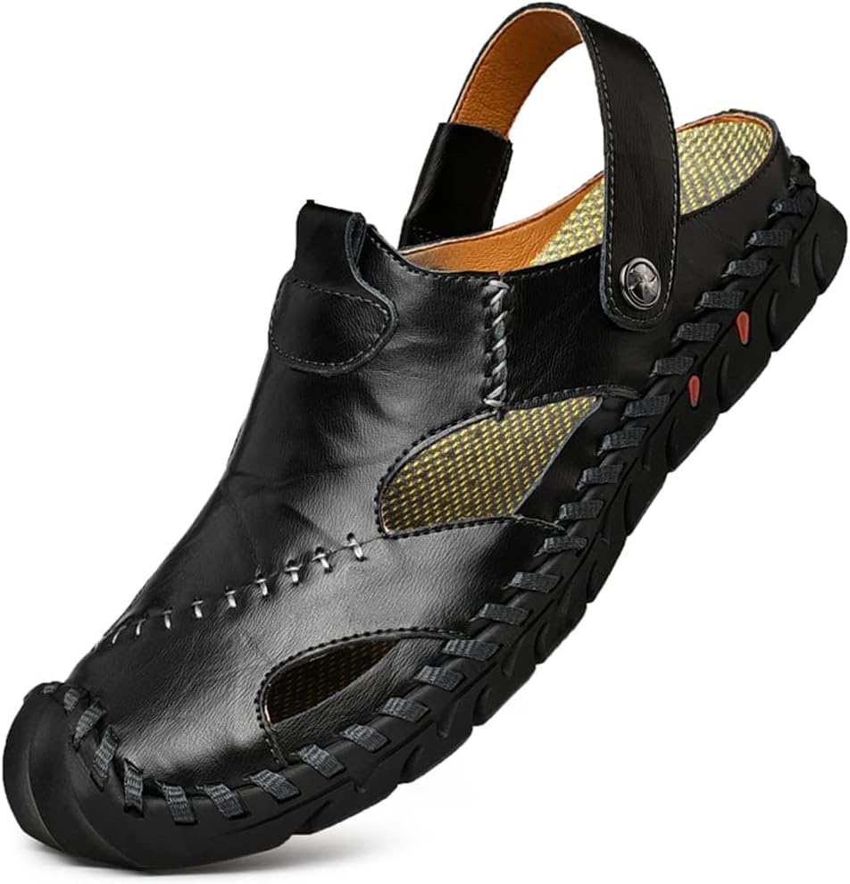 

Мужские сандалии Dabbqis из кожи с закрытым носком, для улицы и пляжа, летние, противоскользящие, черный