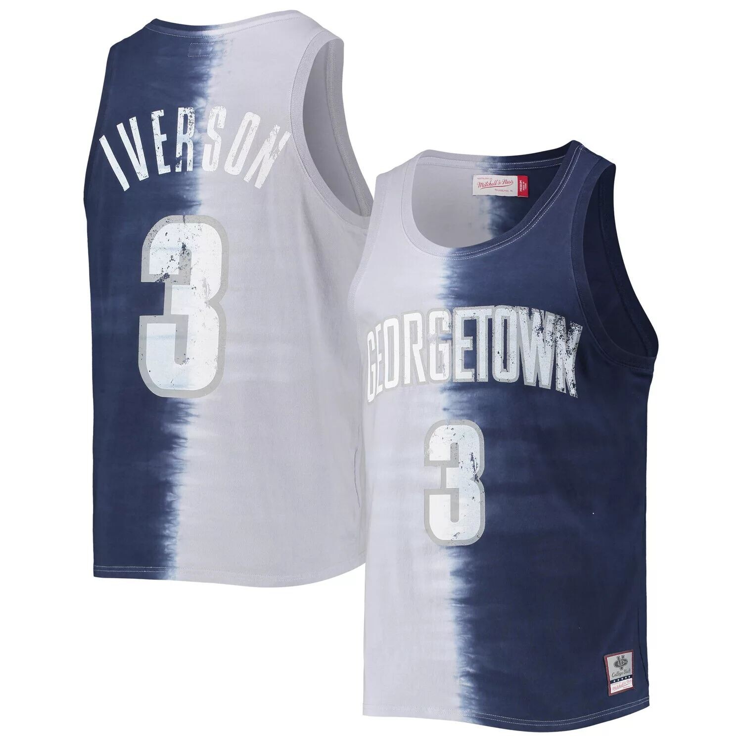 

Мужская майка Mitchell & Ness Allen Iverson серая/темно-синяя Джорджтаун Hoyas с названием и номером и рисунком тай-дай, Синий, Мужская майка Mitchell & Ness Allen Iverson серая/темно-синяя Джорджтаун Hoyas с названием и номером и рисунком тай-дай