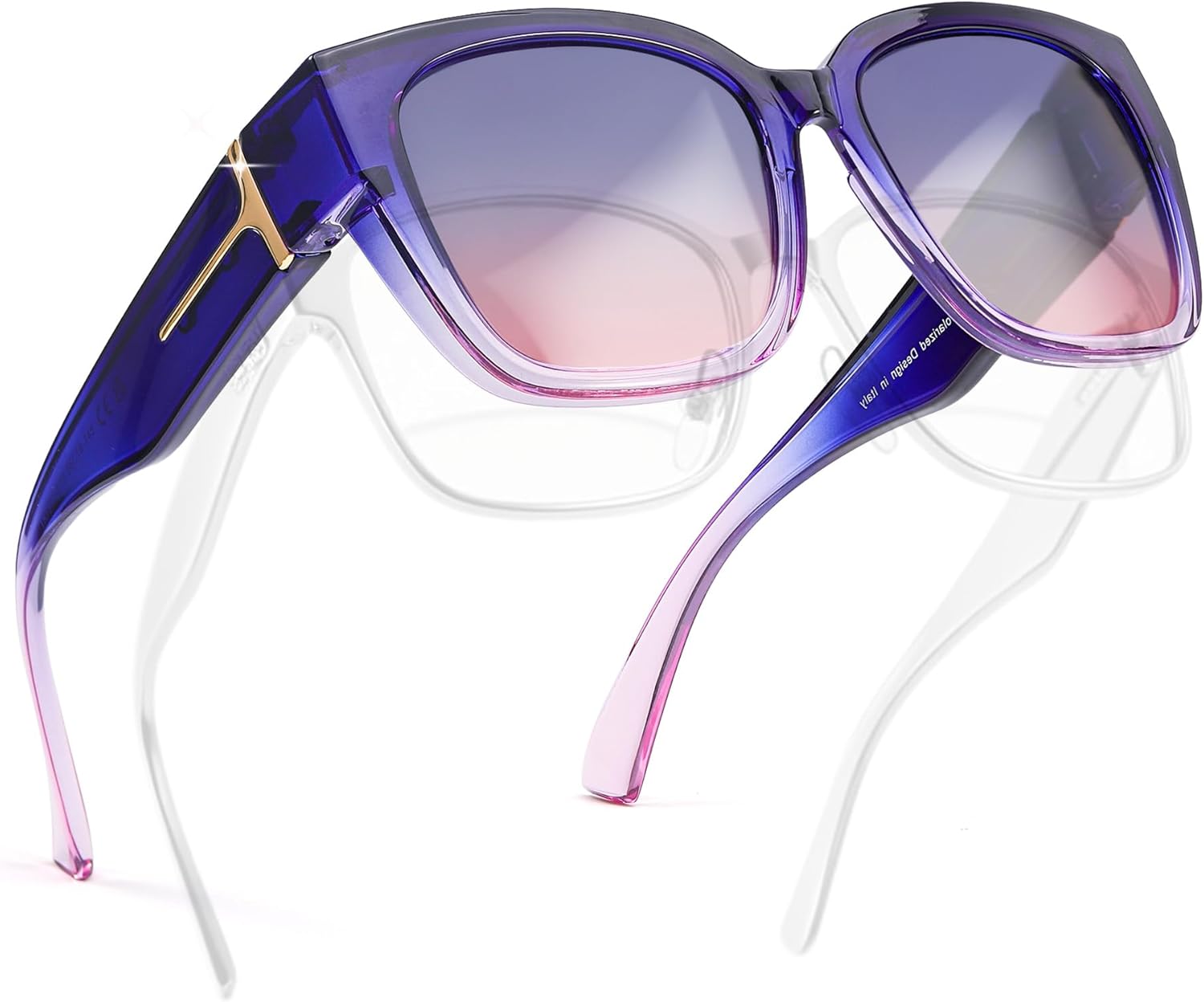 

Солнцезащитные очки FancyPink Polarized Fit Over Glasses для женщин с защитой от УФ-излучения - зеркальные очки, модные большие квадратные солнцезащитные очки, A07-gradientpurple Lenses