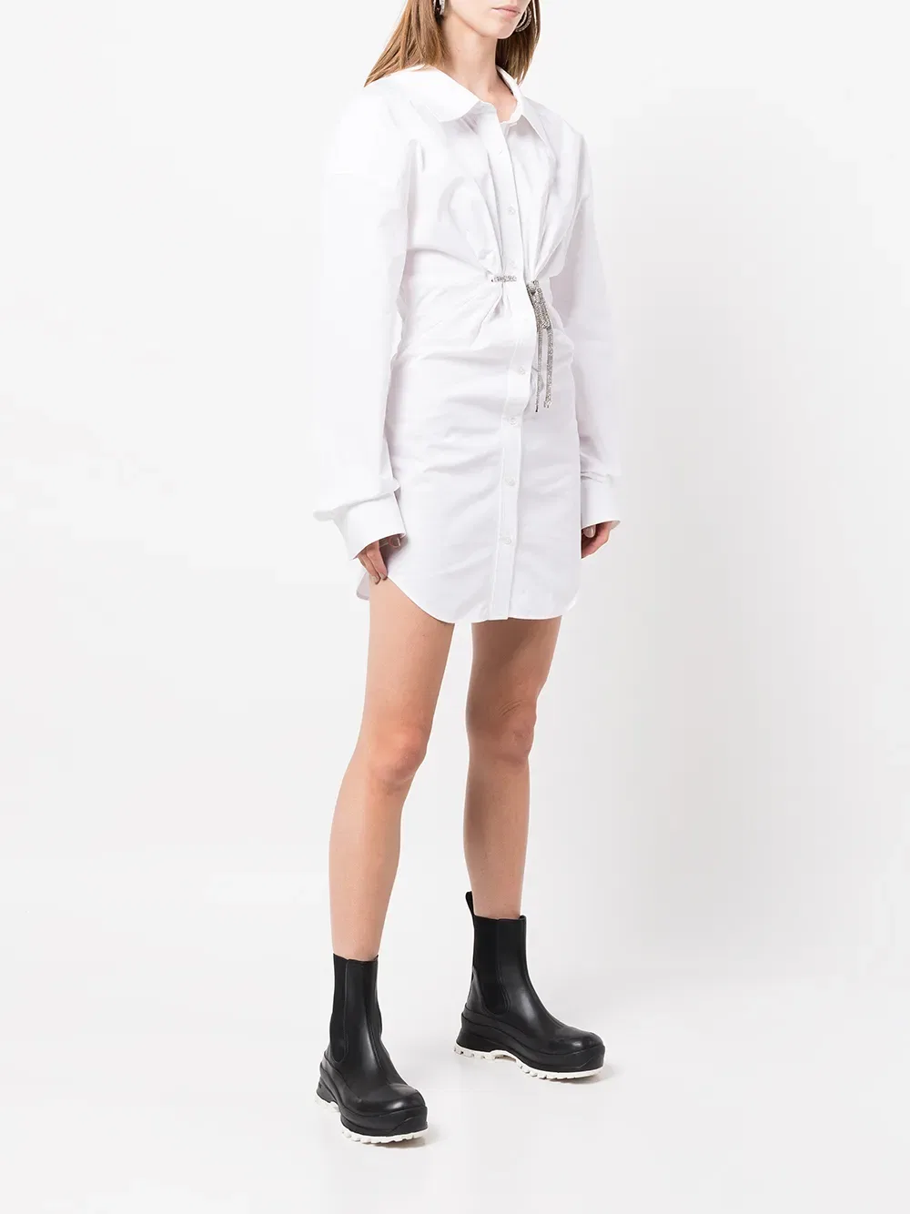 Мини-Платье-Рубашка с перекрученным передом Alexander Wang, белый — фото 3