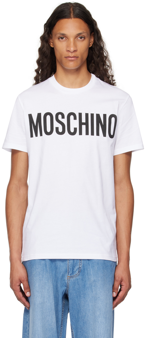 

Белая футболка с напечатанным логотипом Moschino, Multi white