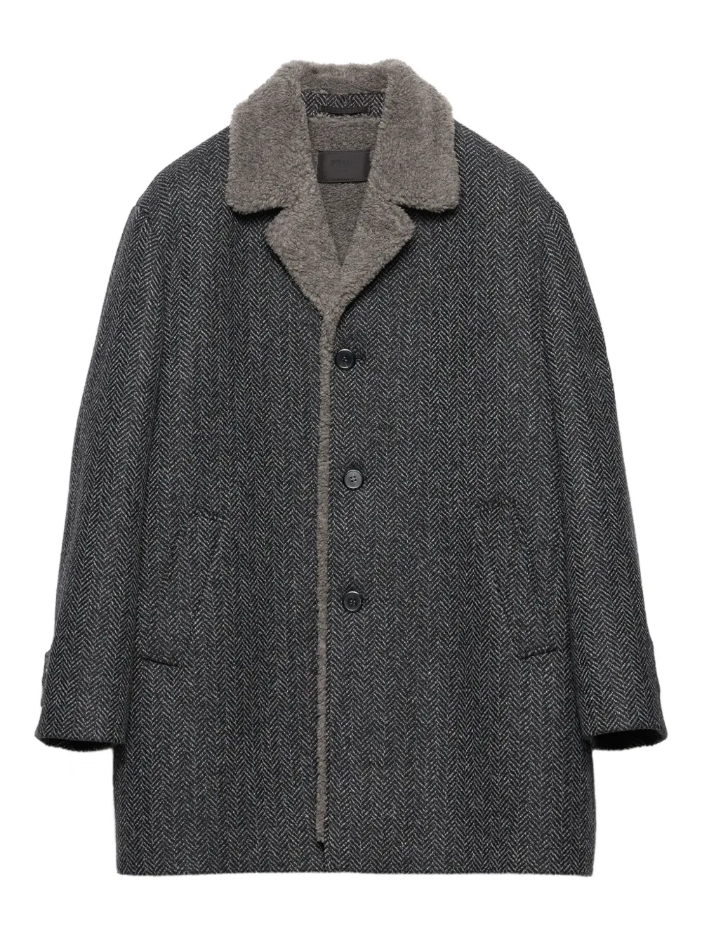 

Пальто с меховым воротником и узором в елочку Prada, серый