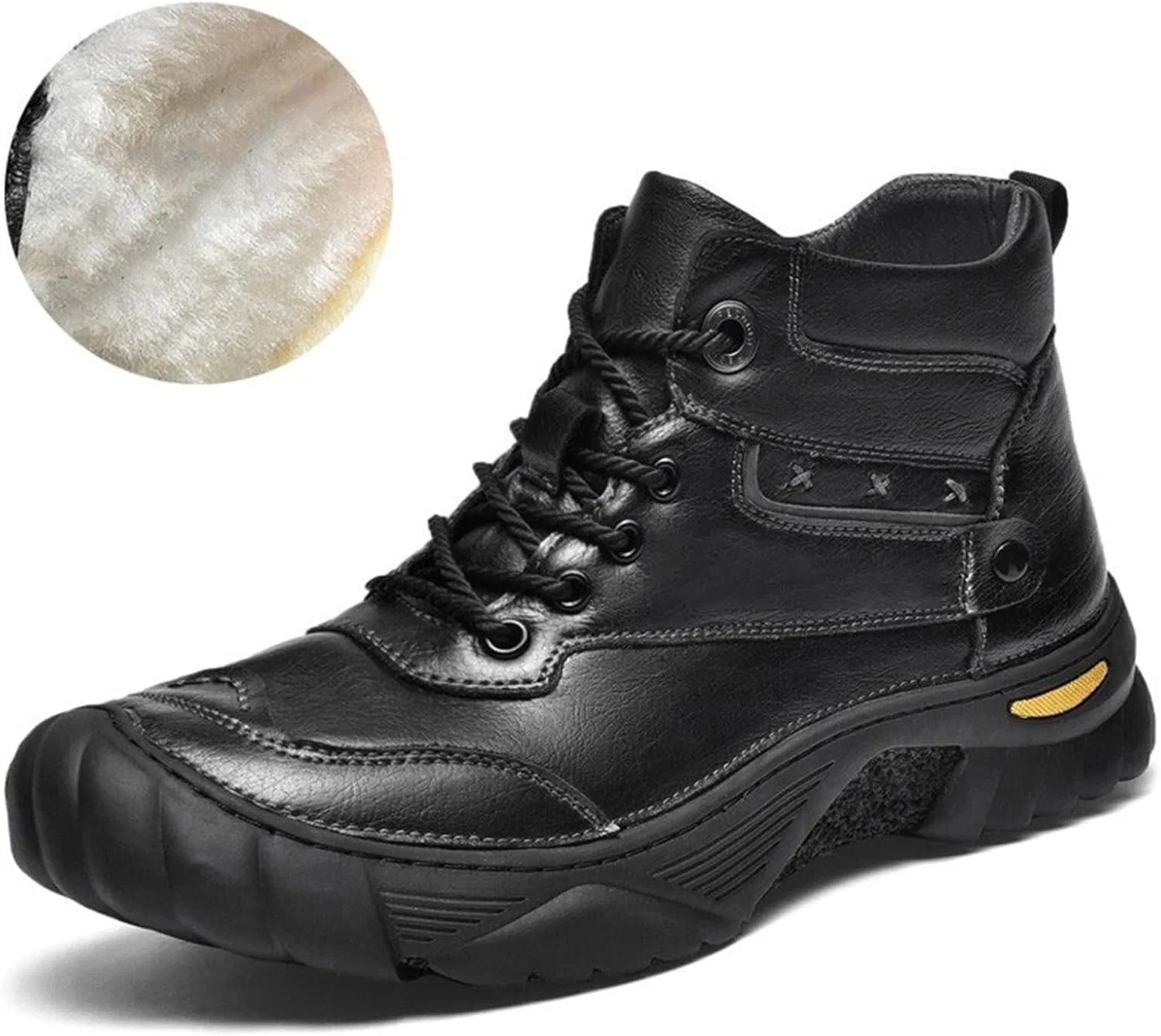 Теплая и практичная зимняя обувь, мотоциклетные ботинки, теплые зимние ботинки для мужчин, ботинки для настоящего снега, укороченная обувь для активного отдыха, рабочие ботинки с длинным мехом, кроссовки для отдыха Generic, 2 3 Black Fur — фото 3